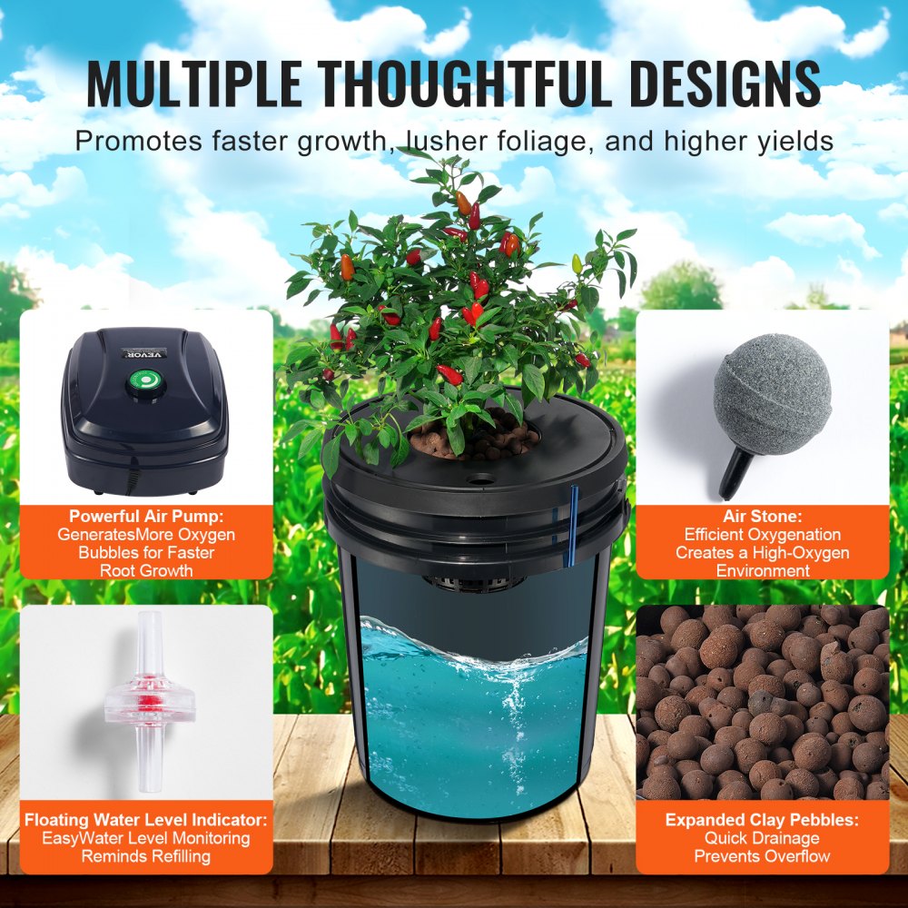 VEVOR DWC Hydroponics Grow System Deep Water Culture 4 Buckets with Air ...