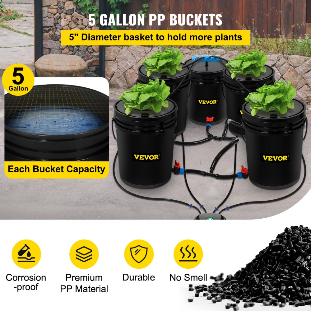 VEVOR VEVOR DWC Hydroponic System, 5 Gallon 5 Buckets, Deep Water ...