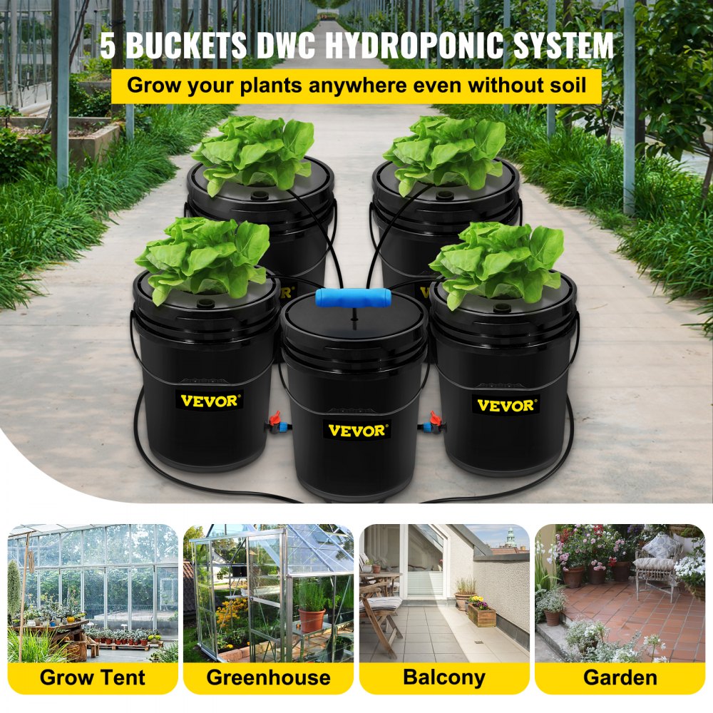 VEVOR VEVOR DWC Hydroponic System, 5 Gallon 5 Buckets, Deep Water ...