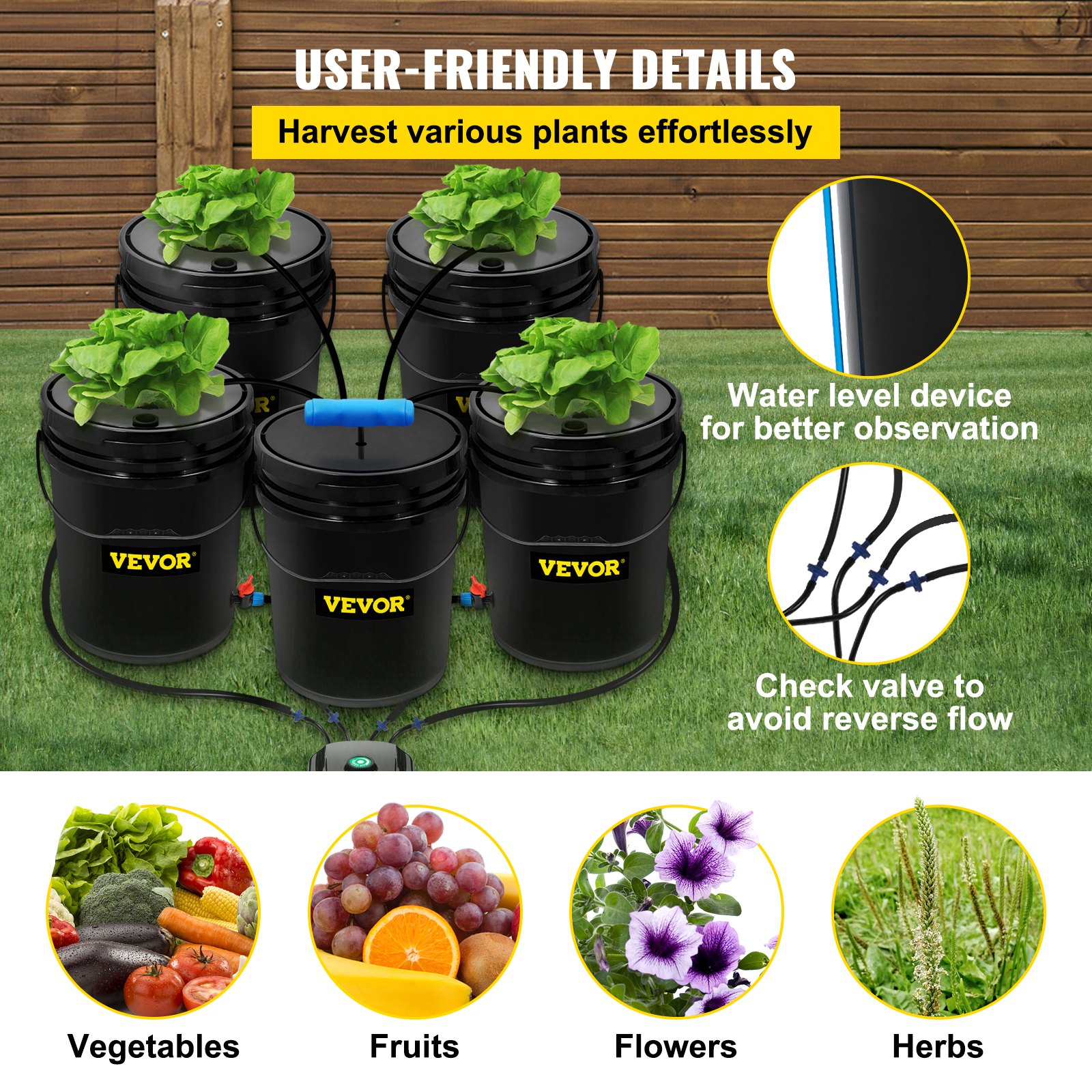 VEVOR VEVOR DWC Hydroponic System, 5 Gallon 5 Buckets, Deep Water