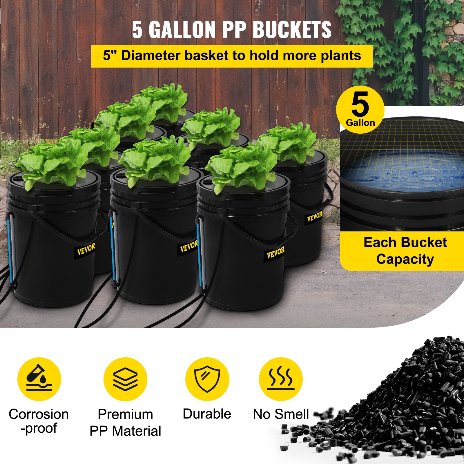 VEVOR DWC Hydroponic System, 5 Gallon 8 Buckets, Deep Water Culture