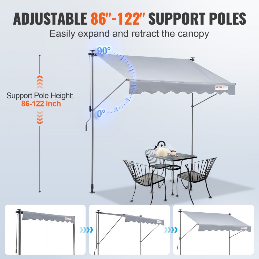 VEVOR Manual Retractable Awning, 3m Outdoor Retractable Patio Awning ...