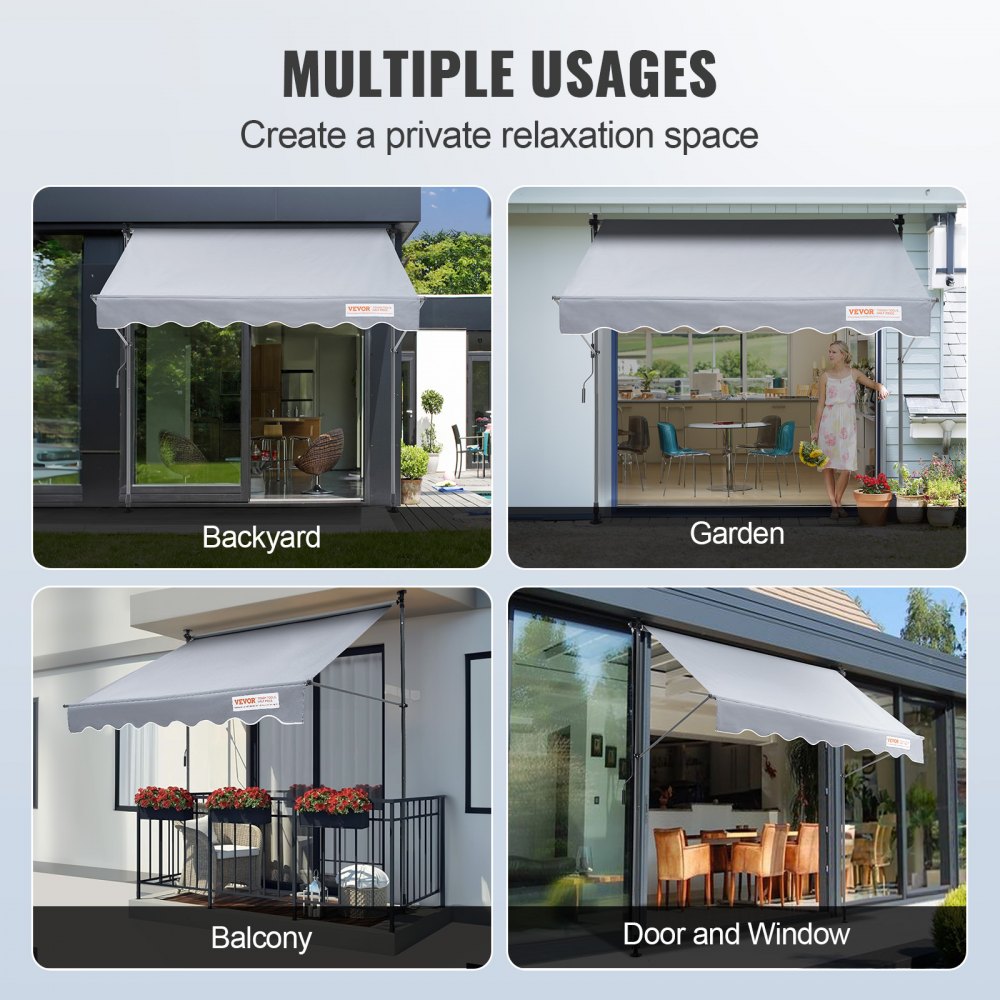 VEVOR Manual Retractable Awning, 118" Outdoor Retractable Patio Awning ...