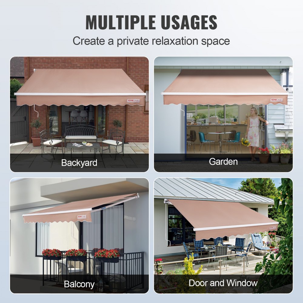 VEVOR Manual Retractable Awning, 12 x 10 ft Outdoor Patio Awning ...