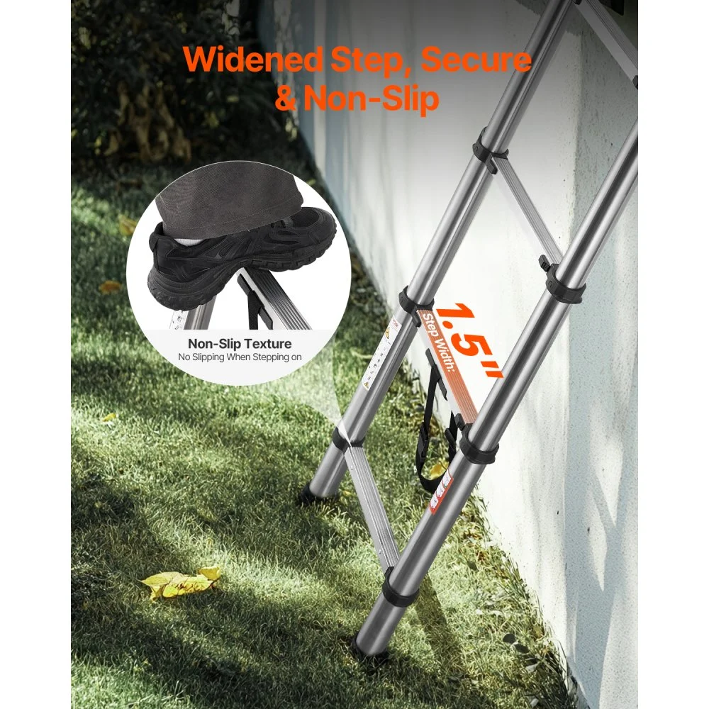 VEVOR Telescoping Ladder, 2540mm Stainless Steel Lightweight Extension ...