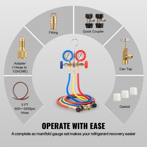 VEVOR AC Gauge Set 3 Way AC Manifold Gauge Set for R134A R22 R12 R502