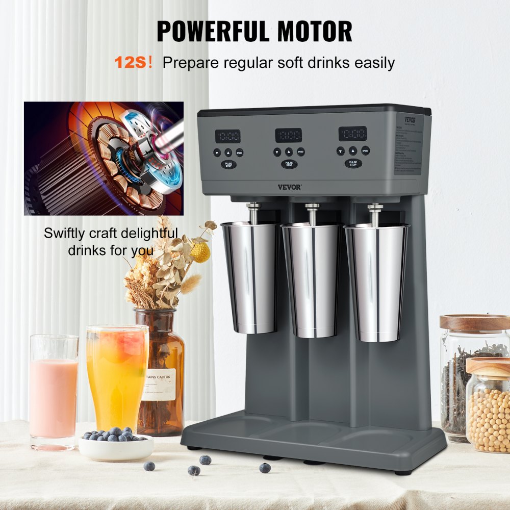 VEVOR Milkshake Maker, 375W x 3 Electric Milkshake Machine, Commercial ...