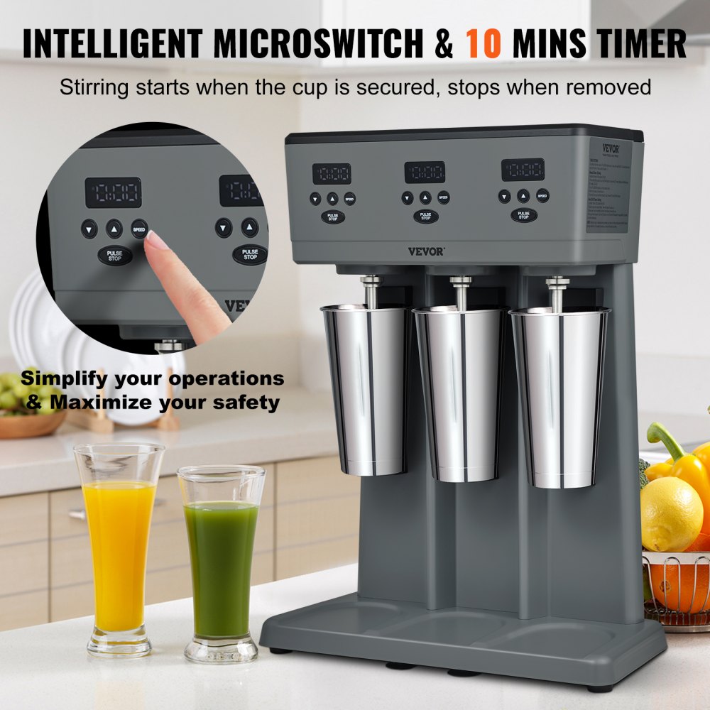 VEVOR Milkshake Maker, 375W x 3 Electric Milkshake Machine, Commercial ...