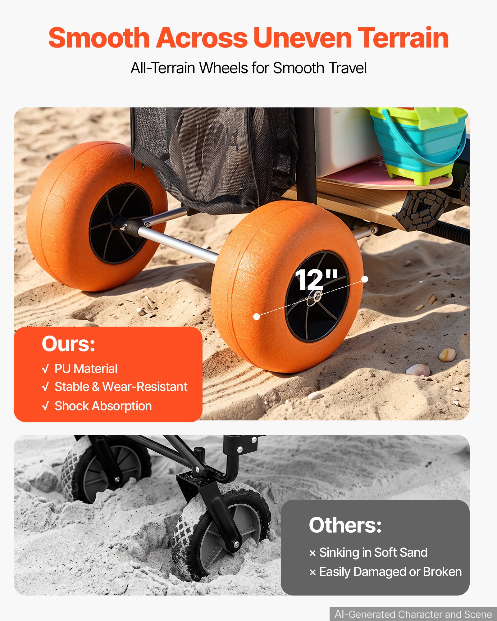 VEVOR Beach Dolly with Big Wheels for Sand, 29.9