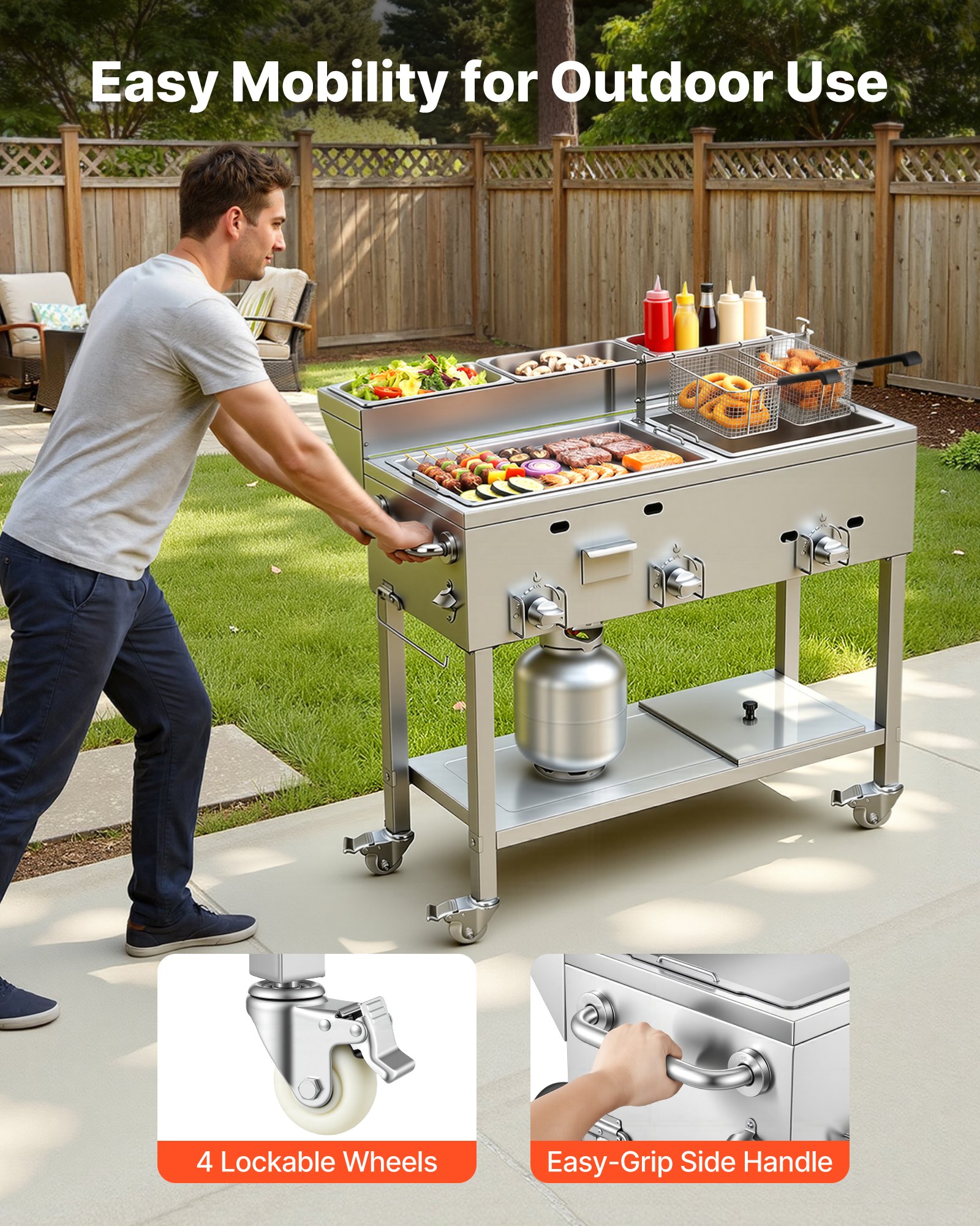 VEVOR Outdoor Propane Fryer & Griddle Combo, 3 Burners (11,600 BTU Each ...