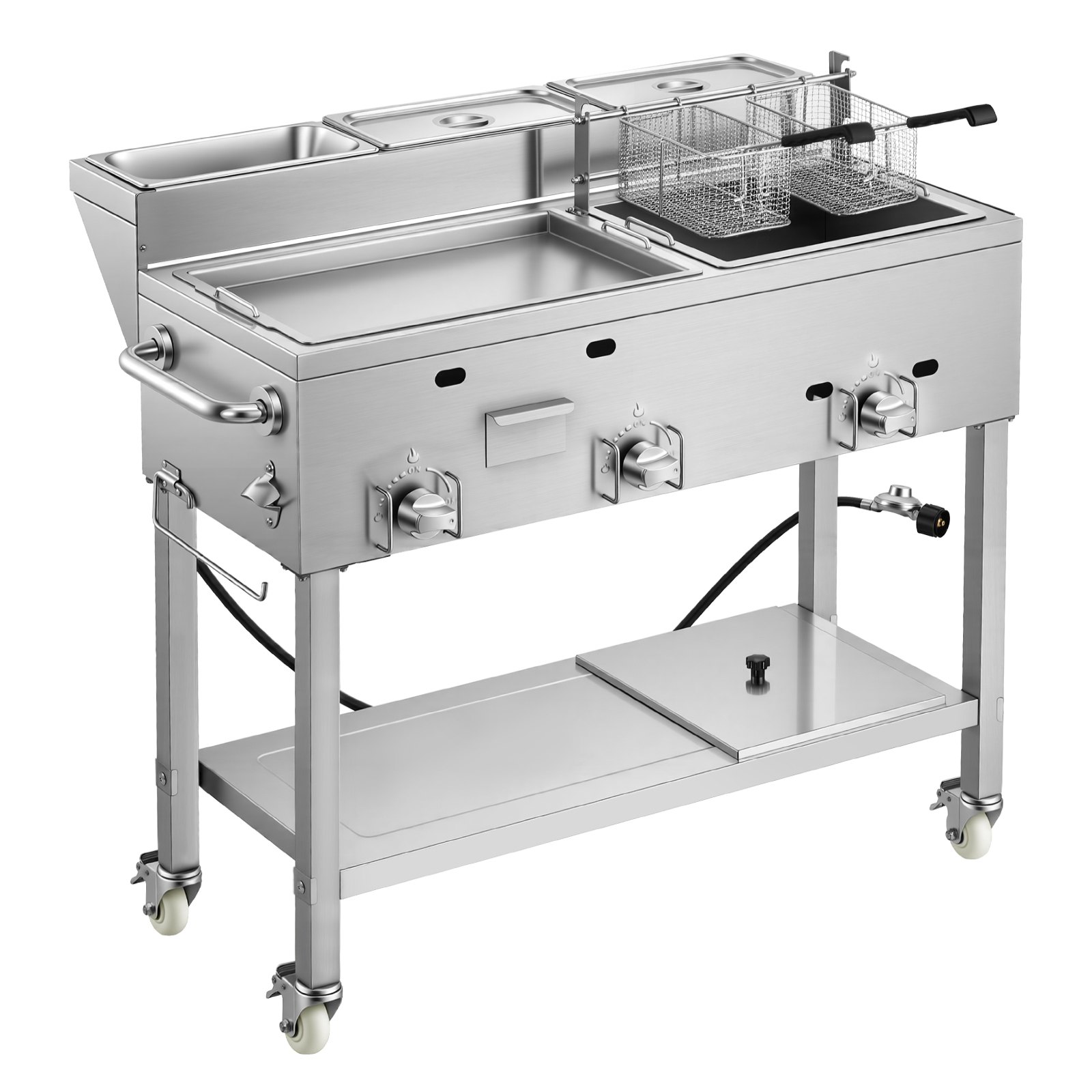 VEVOR Outdoor Propane Fryer & Griddle Combo, 3 Burners (11,600 BTU Each ...