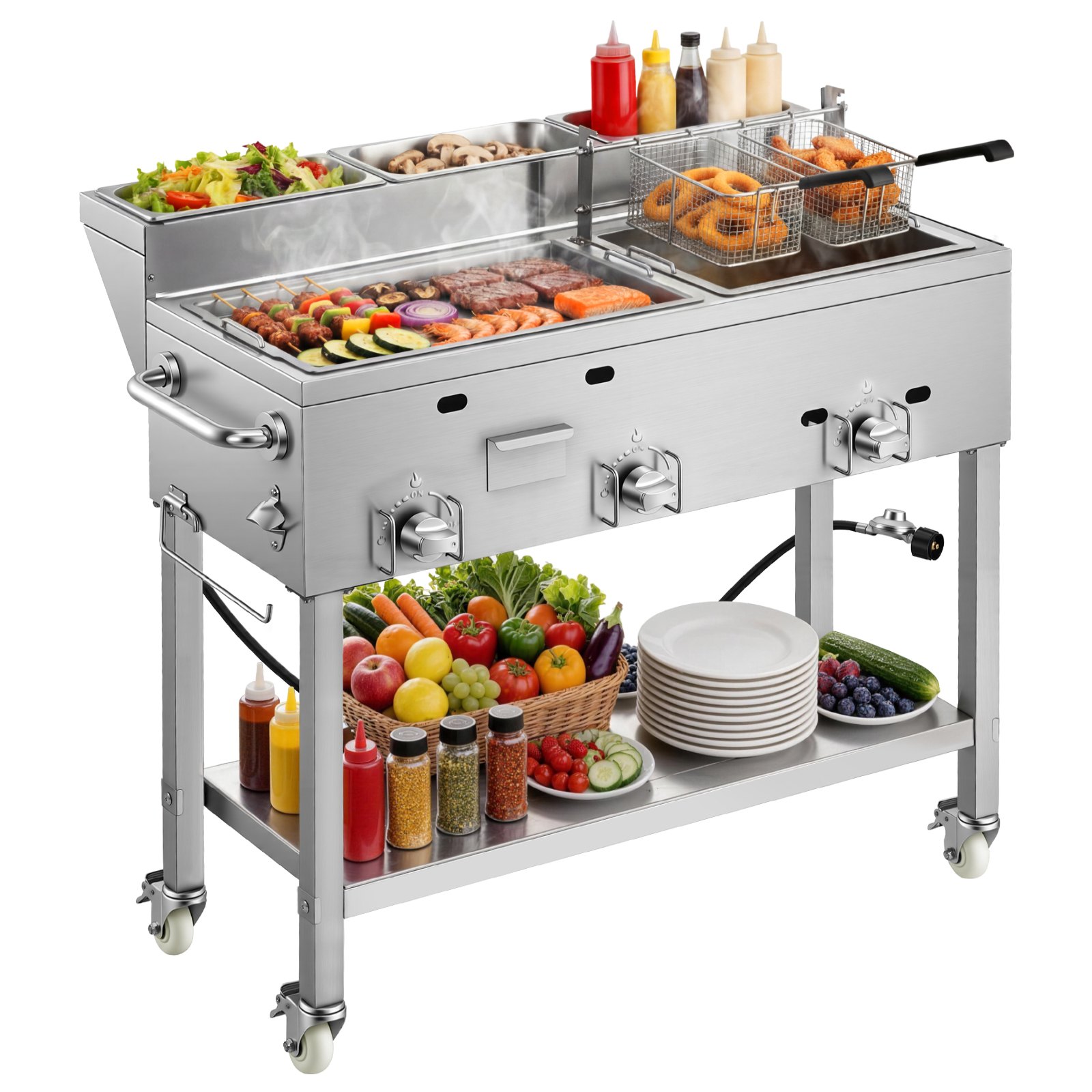 VEVOR Outdoor Propane Fryer & Griddle Combo, 3 Burners (11,600 BTU Each ...