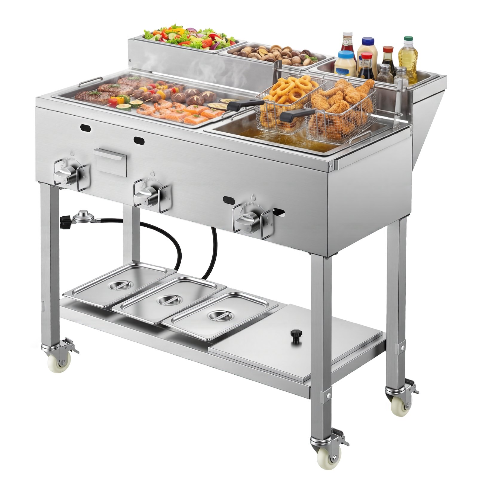 VEVOR Outdoor Propane Fryer & Griddle Combo, 3 Burners (11,600 BTU Each ...