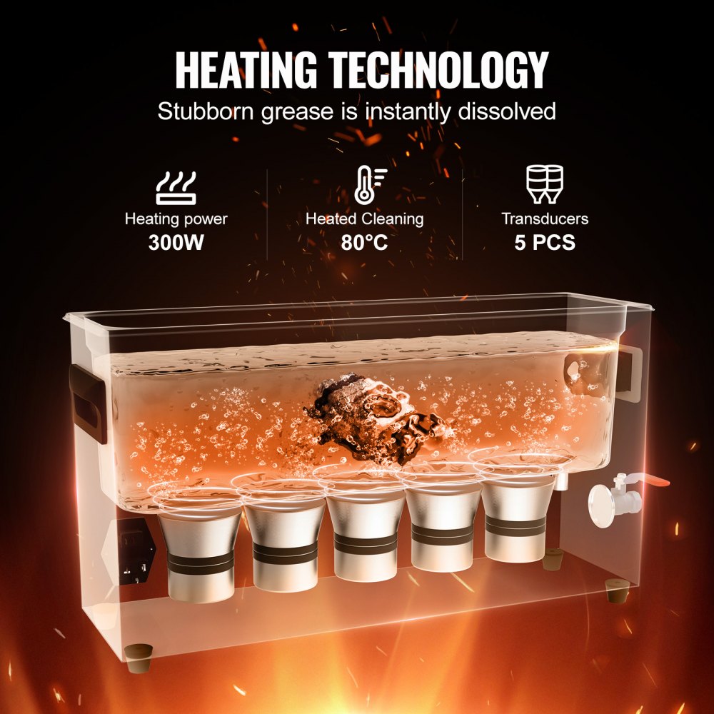Ultrazvukový čistič zbraní VEVOR 10L, profesionální ultrasonický čistič o výkonu 300 W s časovačem a ohřívačem, digitální ultrazvukový čistič 40 kHz s košem na díly zbraní, náboje, vojenské potřeby - miniatura 4