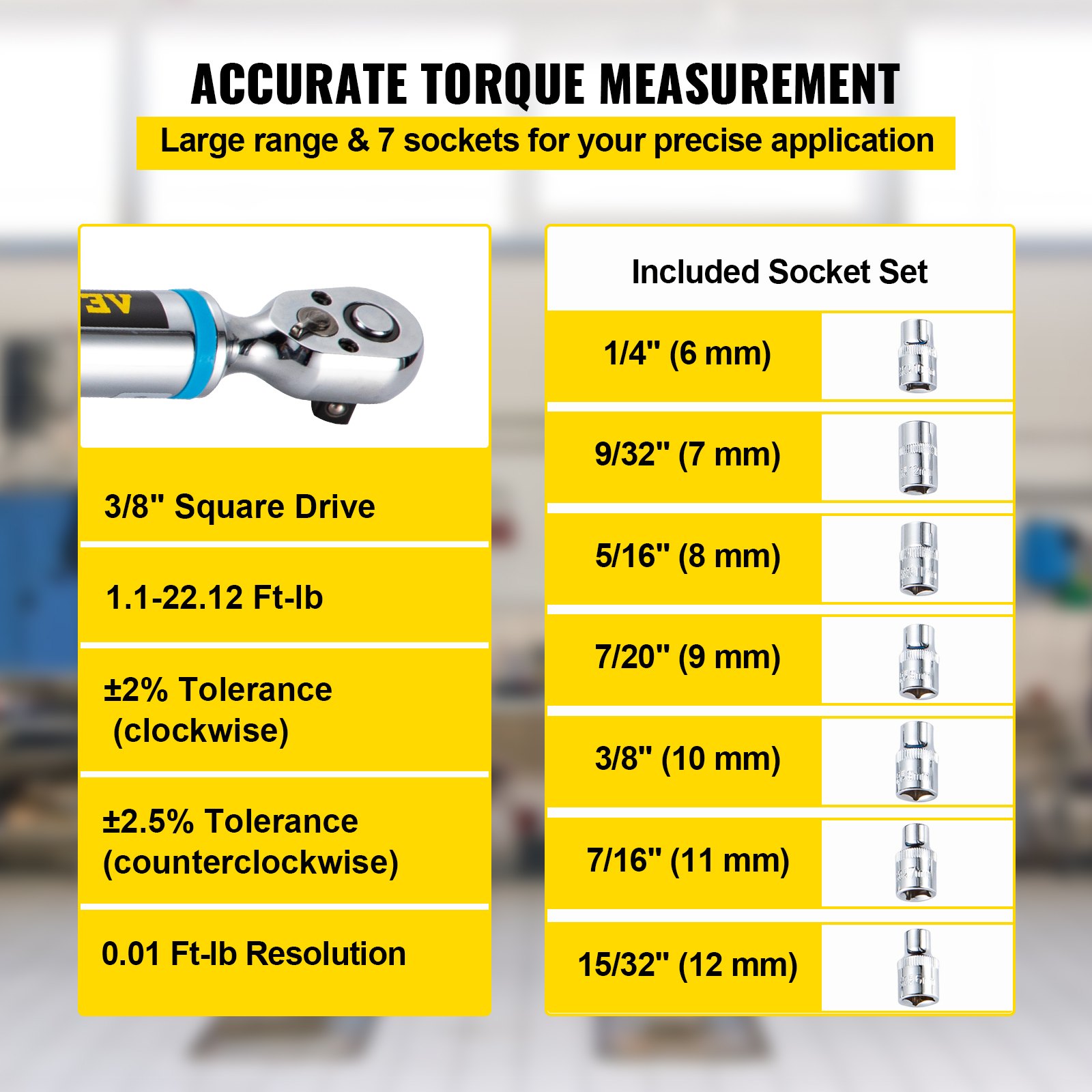 VEVOR Digital Torque Wrench, 3/8" Drive Electronic Torque Wrench, Torque Wrench Kit 1.122.12 ft