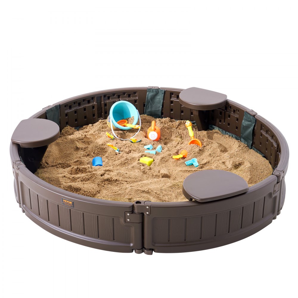 VEVOR Sandbox with Cover, 47.2 x 9.1 in Round Sand Box, HDPE Sand Pit ...