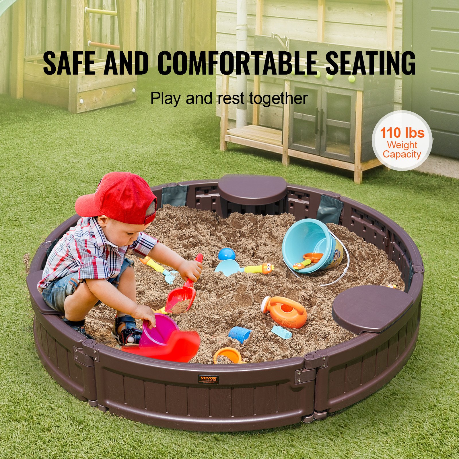 VEVOR Sandbox with Cover, 47.2 x 9.1 in Round Sand Box, HDPE Sand Pit ...