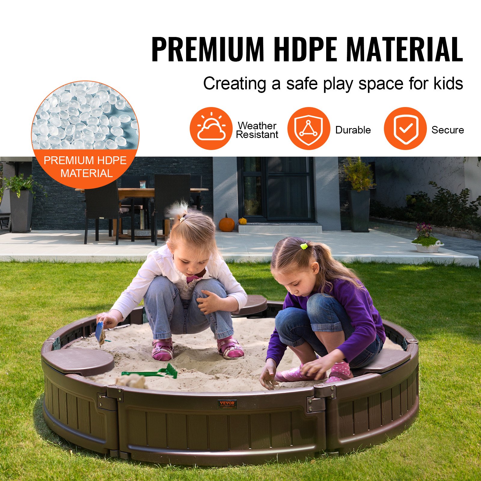 VEVOR Sandbox with Cover, 47.2 x 9.1 in Round Sand Box, HDPE Sand Pit ...