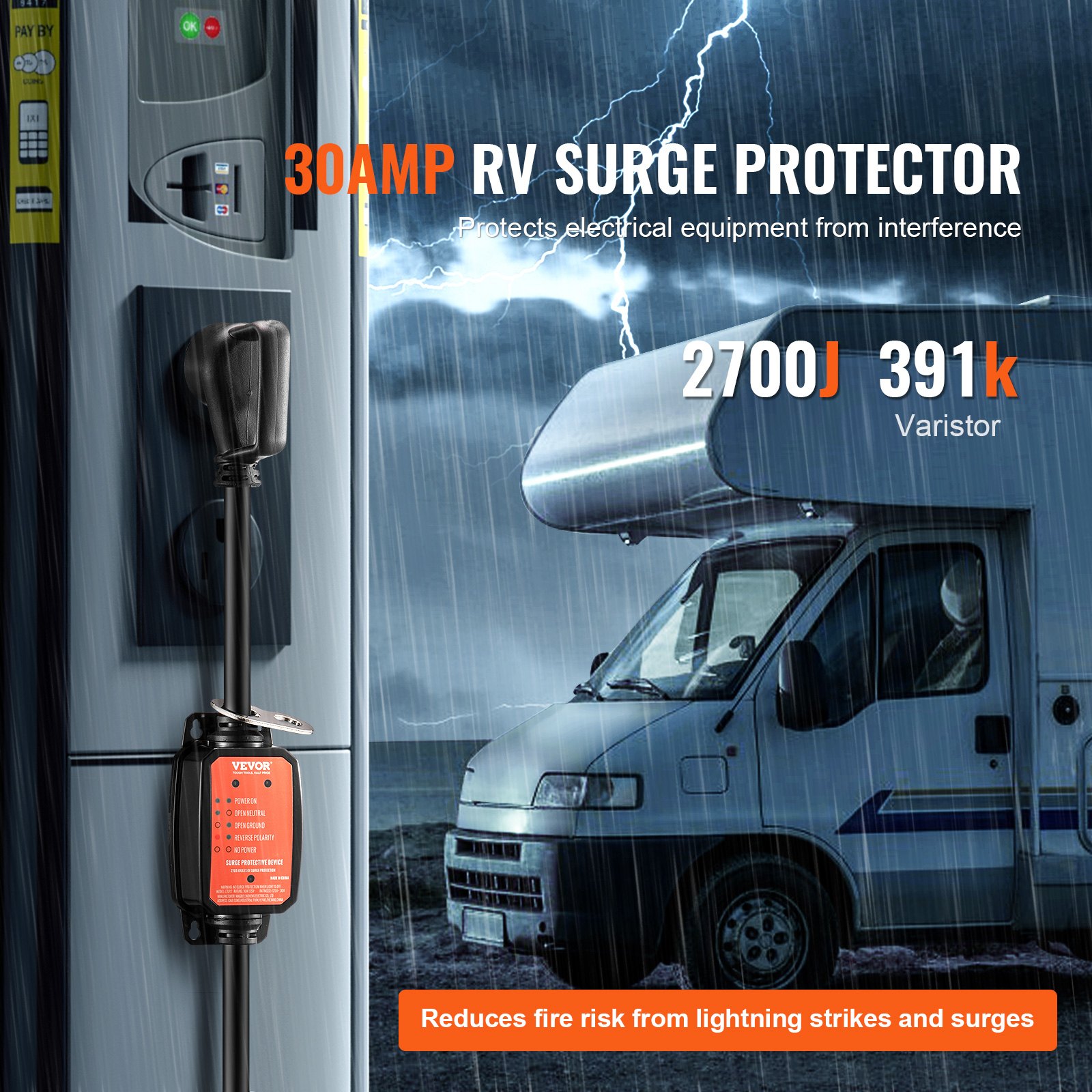 Compass Rv Protection VEVOR RV Surge Protector, 30 Amp, 2700 Joules RV Voltage Protector ...
