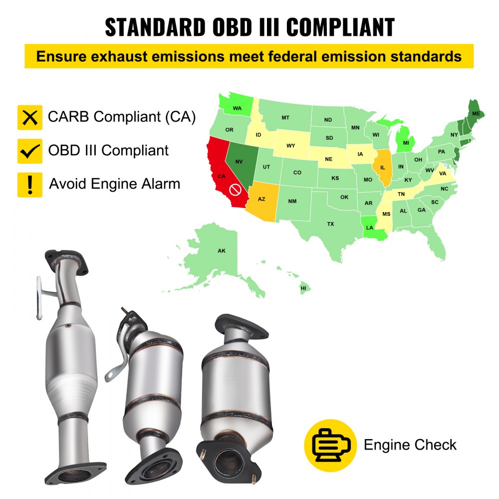 AH EPA-Compliant Rear Catalytic Converter (3-Piece) For Chevy Traverse 09-17, GMC Acadia 07-17, Buick Enclave 08-17 3.6L