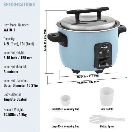 VEVOR Commercial Rice Cooker 60-Cup Non-Stick Pot 13L 24H Keep Warm ...