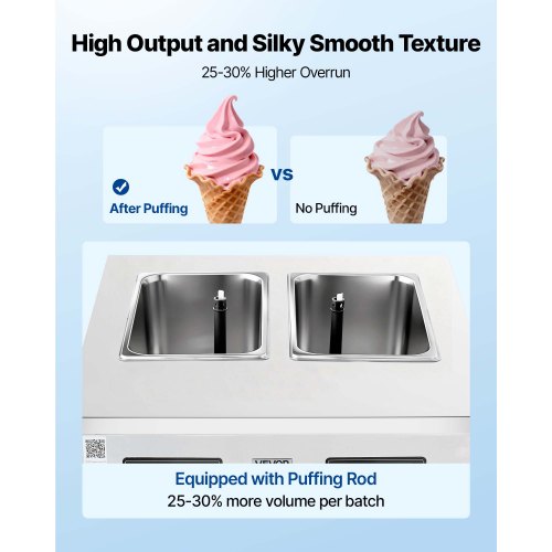 VEVOR Commercial Ice Cream Machine, 34-44L/H Yield, Dual