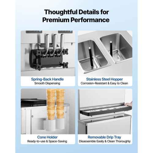 VEVOR Commercial Ice Cream Machine, 34-44L/H Yield, Dual