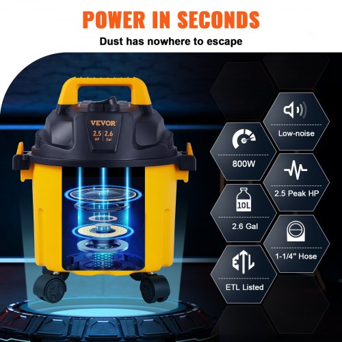 P★ VEVOR Wet Dry Vac, 2.6 Gallon, 2.5 Peak HP, 3 in 1 Shop