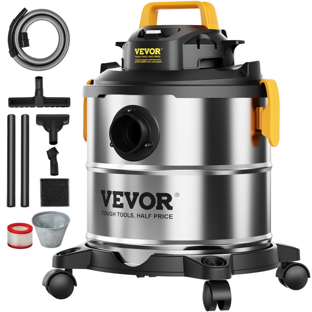 VEVOR Stainless Steel Wet Dry Shop Vacuum, 5.5 Gallon 6.5 Peak HP Wet