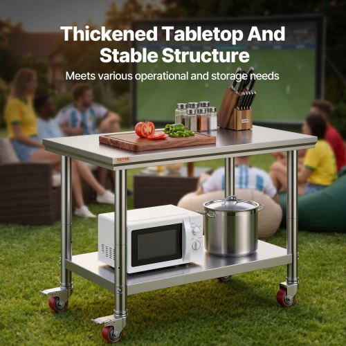 VEVOR 24 x 36 Stainless Steel Work Table – 700 LBS, 4 Wheels