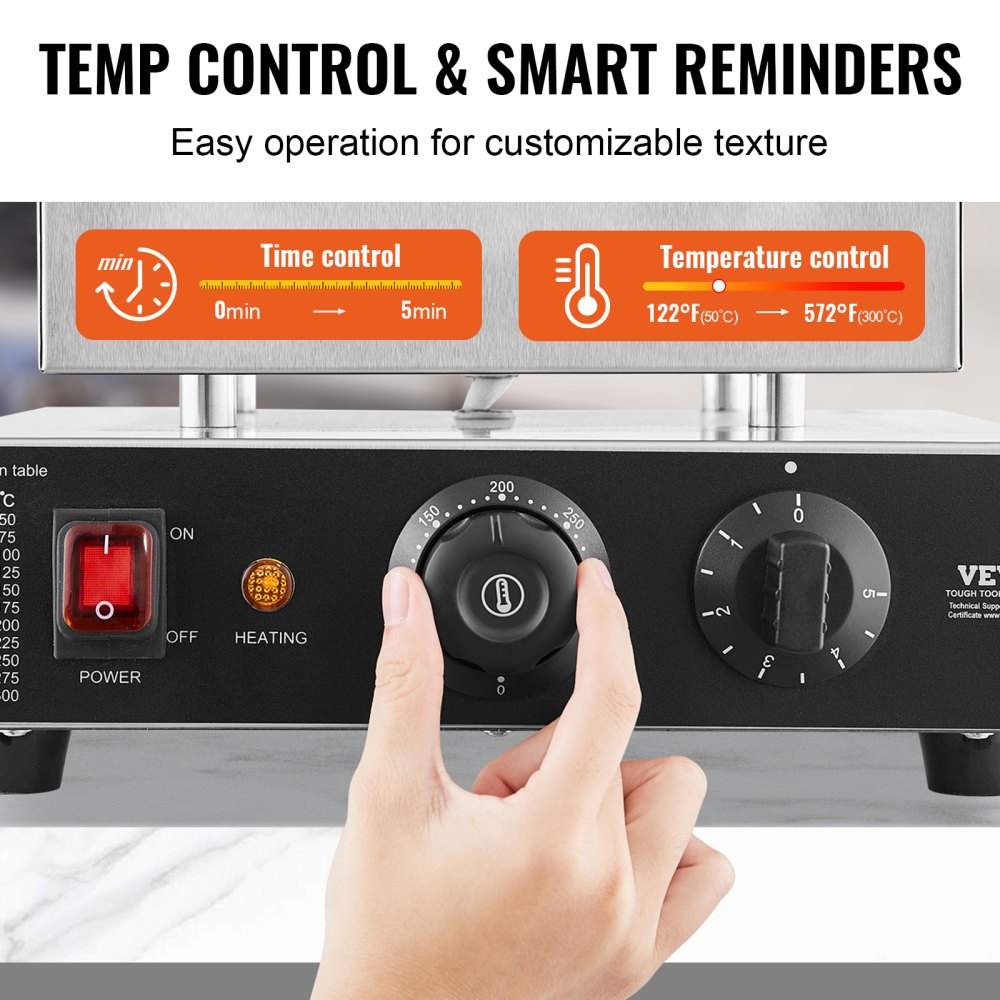Holandský palačinkárna VEVOR, 9dílný pekáč Dorayaki o průměru 76 mm, 850W komerční elektrický gril Poffertjes, nepřilnavá nerezová ocel, ovládání teploty a času, pro domácí kuchyň, restauraci, snack bar - miniatura 3
