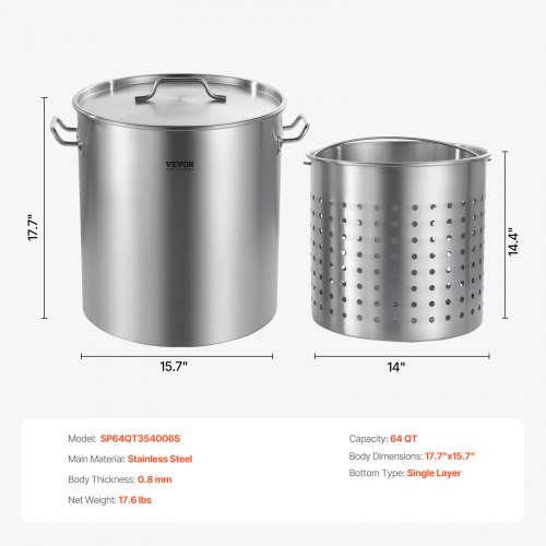 VEVOR Stainless Steel Sauce Pot — Handles & Strainer Basket
