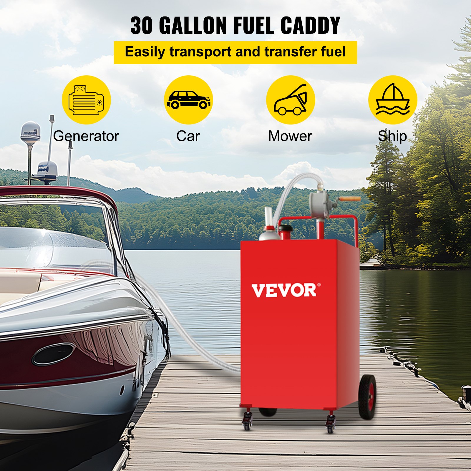 VEVOR 30 Gallon Fuel Caddy, Gas Storage Tank & 4 Wheels, with Manuel