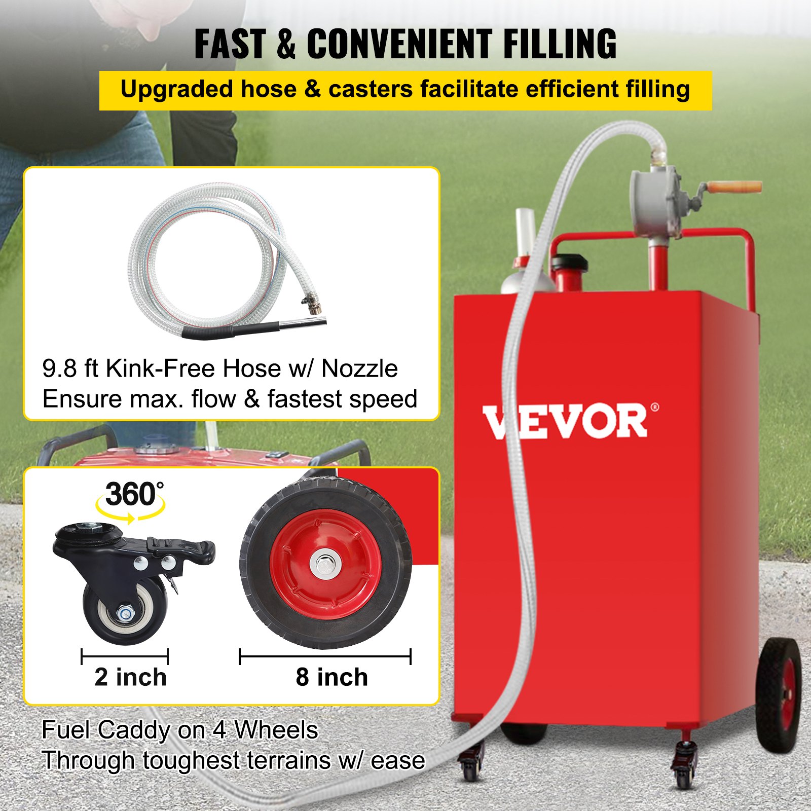 VEVOR 30 Gallon Fuel Caddy, Gas Storage Tank & 4 Wheels, with Manuel