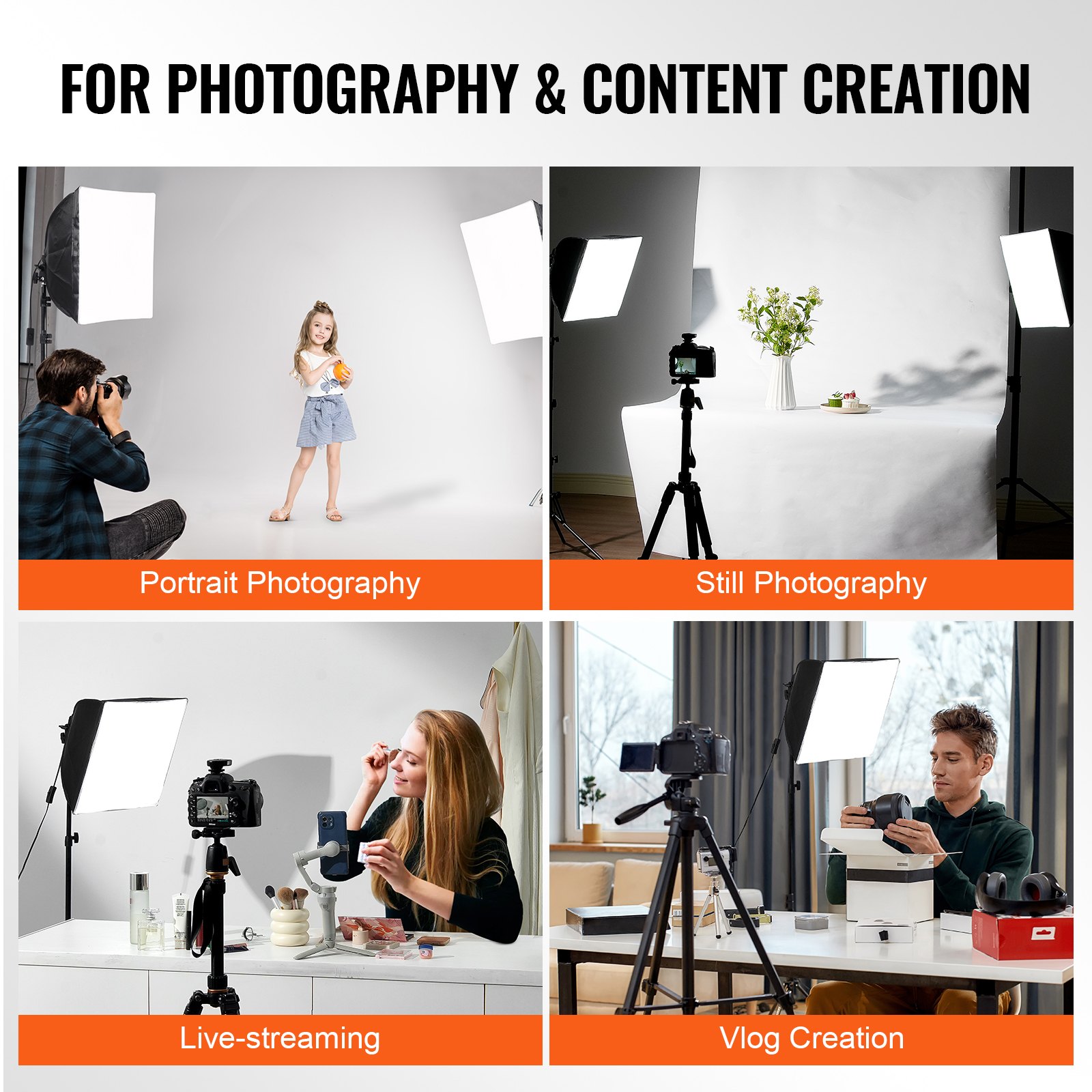 VEVOR Softbox Lighting Kit - 16 in x 16 in, 6000 Lumens