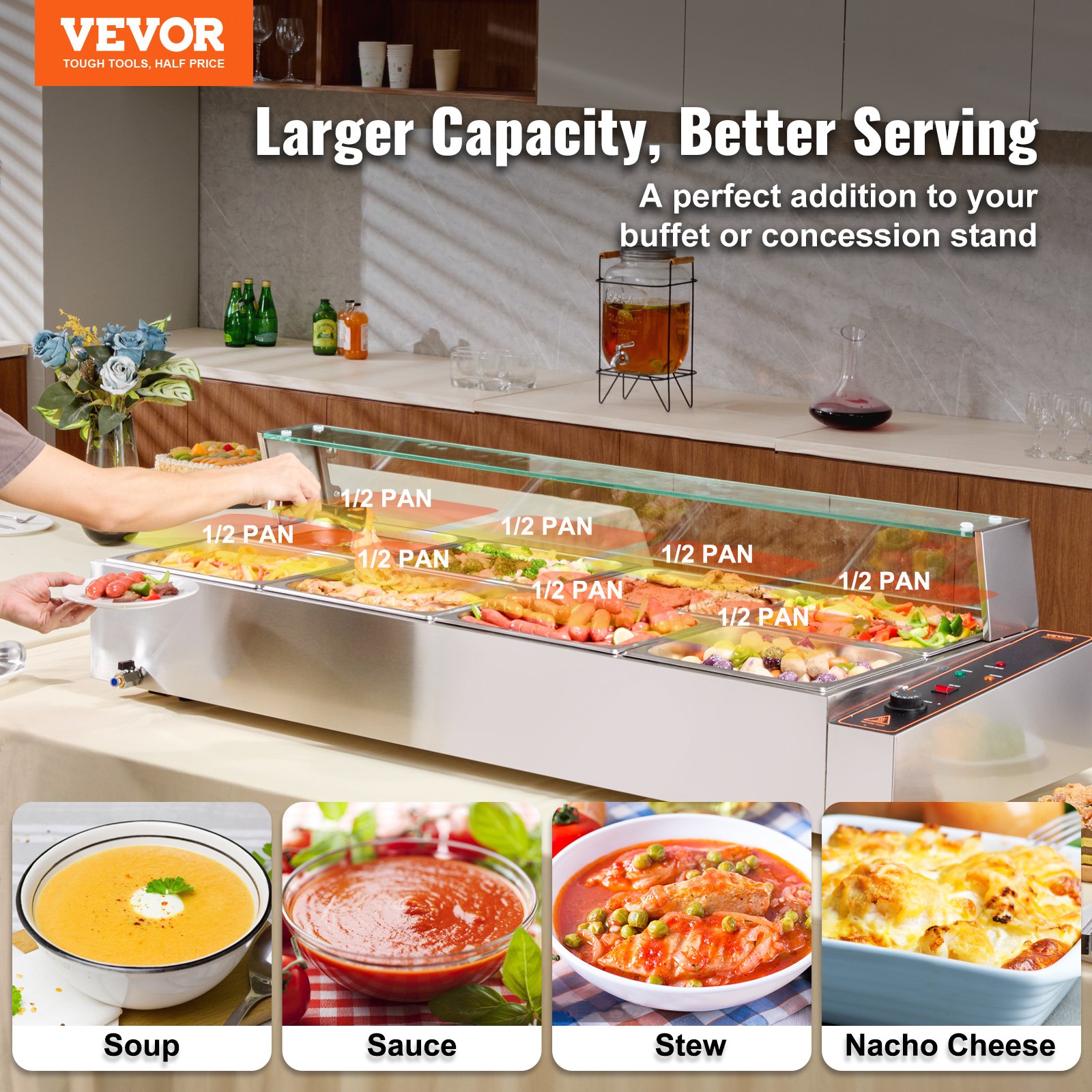 VEVOR Commercial Electric Food Warmer Countertop Buffet 8*8Qt with ...