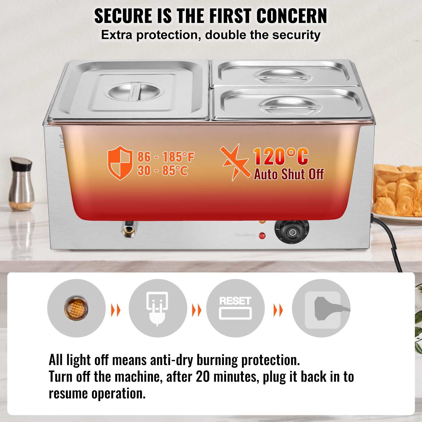 VEVOR Commercial Electric Food Warmer 4-Pan Countertop Buffet 15.9QT Bain Marie main image 1