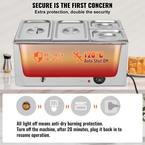 2-Pan Commercial Food Warmer, 1200W Electric Steam Table 15cm/6 In Deep Professional Stainless Steel Buffet Bain Marie - View #10