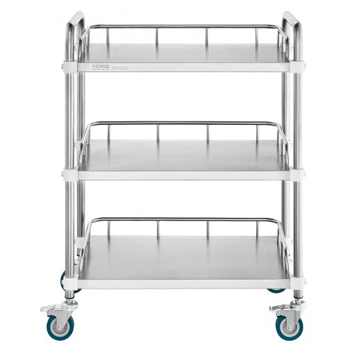 VEVOR Lab Rolling Cart, 3-Shelf Stainless Steel Rolling Cart