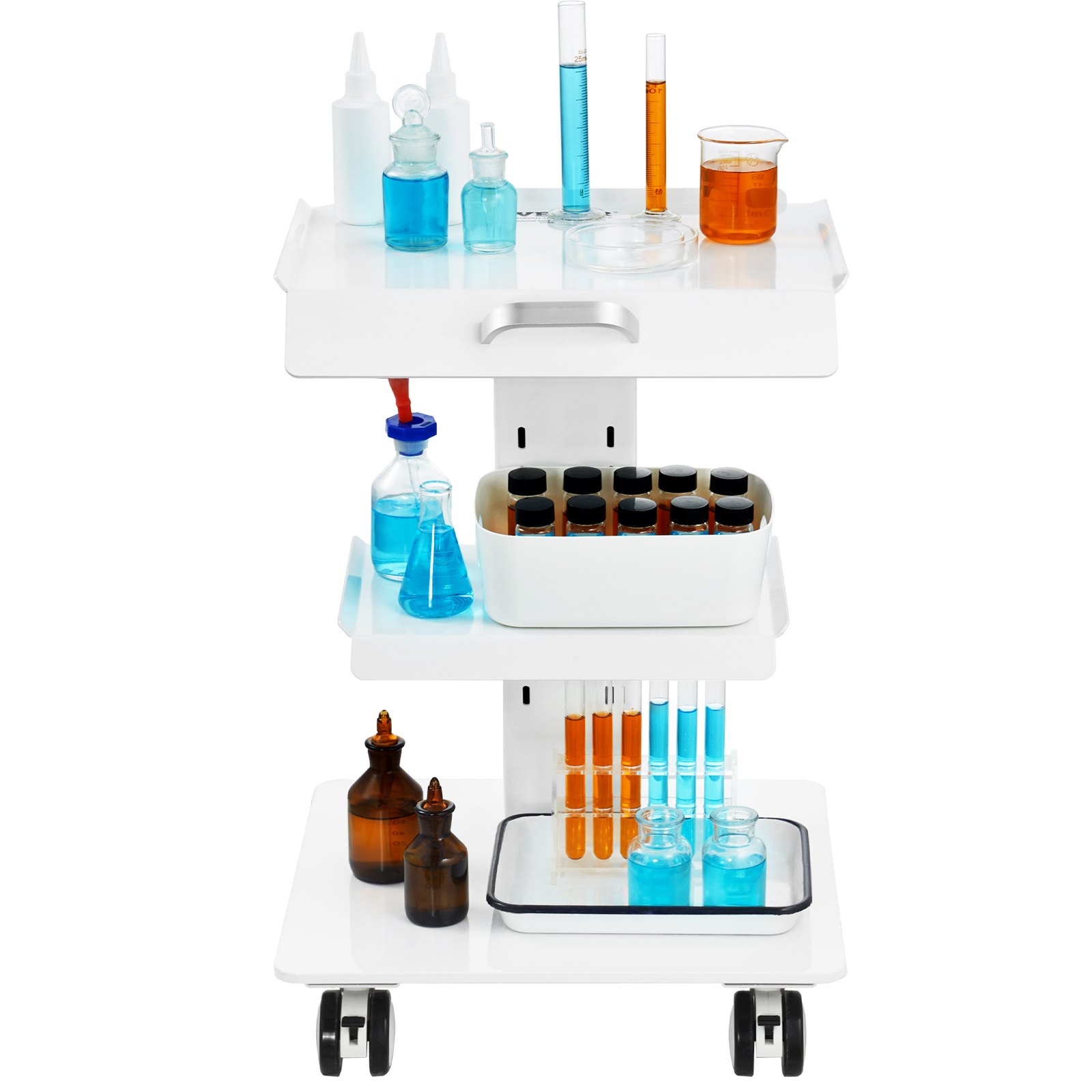 VEVOR Lab Trolley, 3-Layer Rolling Lab Cart, Metal Mobile Trolley with ...
