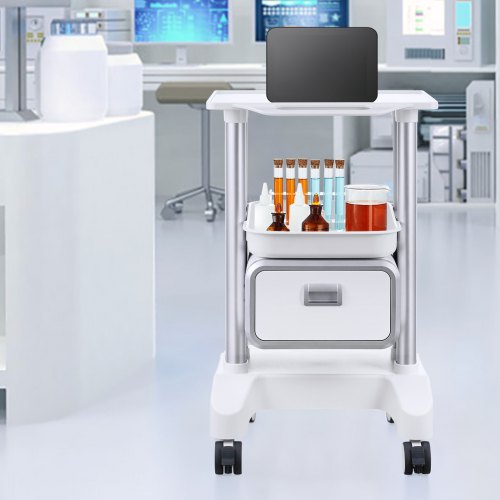 VEVOR 2 Tiers Lab Carts, Lab Utility Cart with 1 Drawer & 1 Top Tray ...