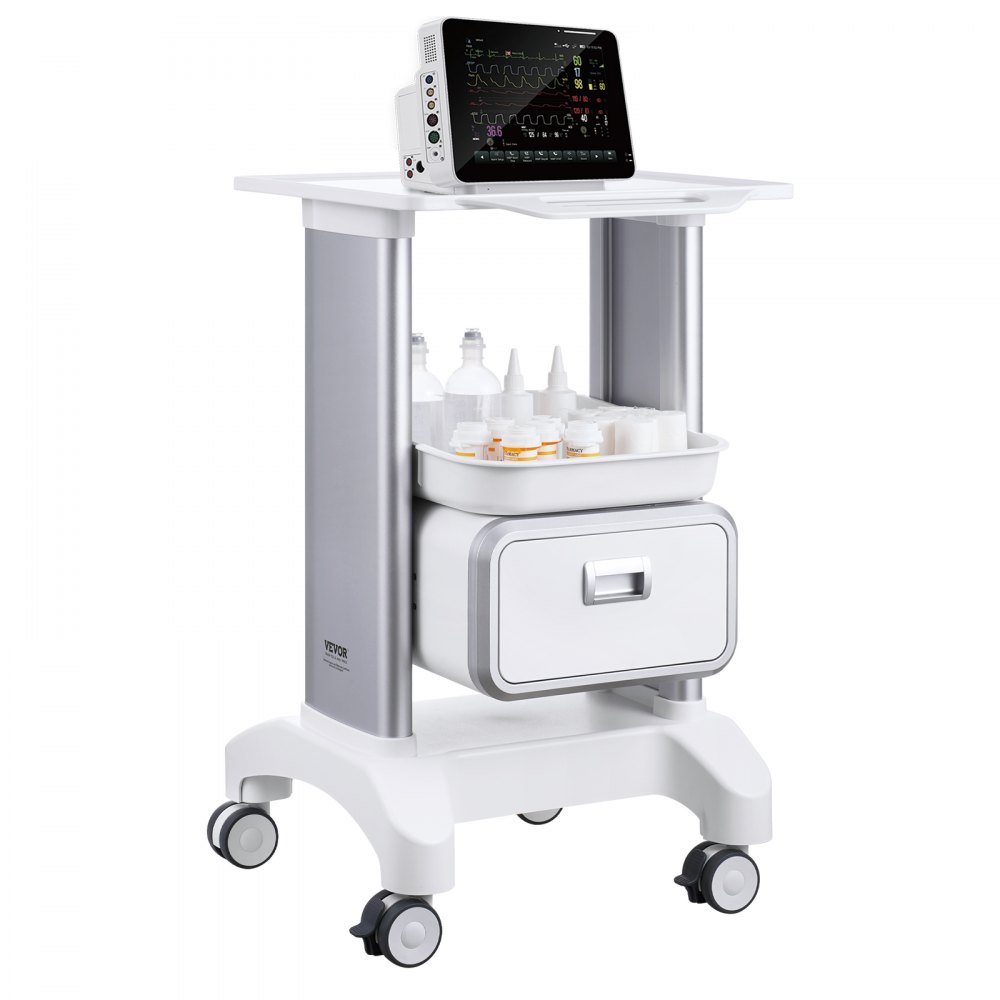 VEVOR 2 Tiers Lab Carts, Lab Utility Cart with 1 Drawer & 1 Top Tray ...