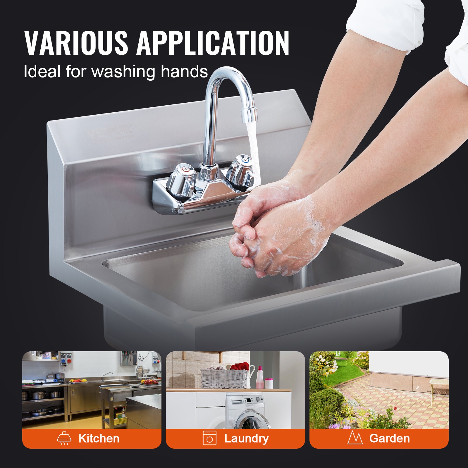 VEVOR Commercial Hand Sink with Faucet, NSF Stainless Steel Sink for ...