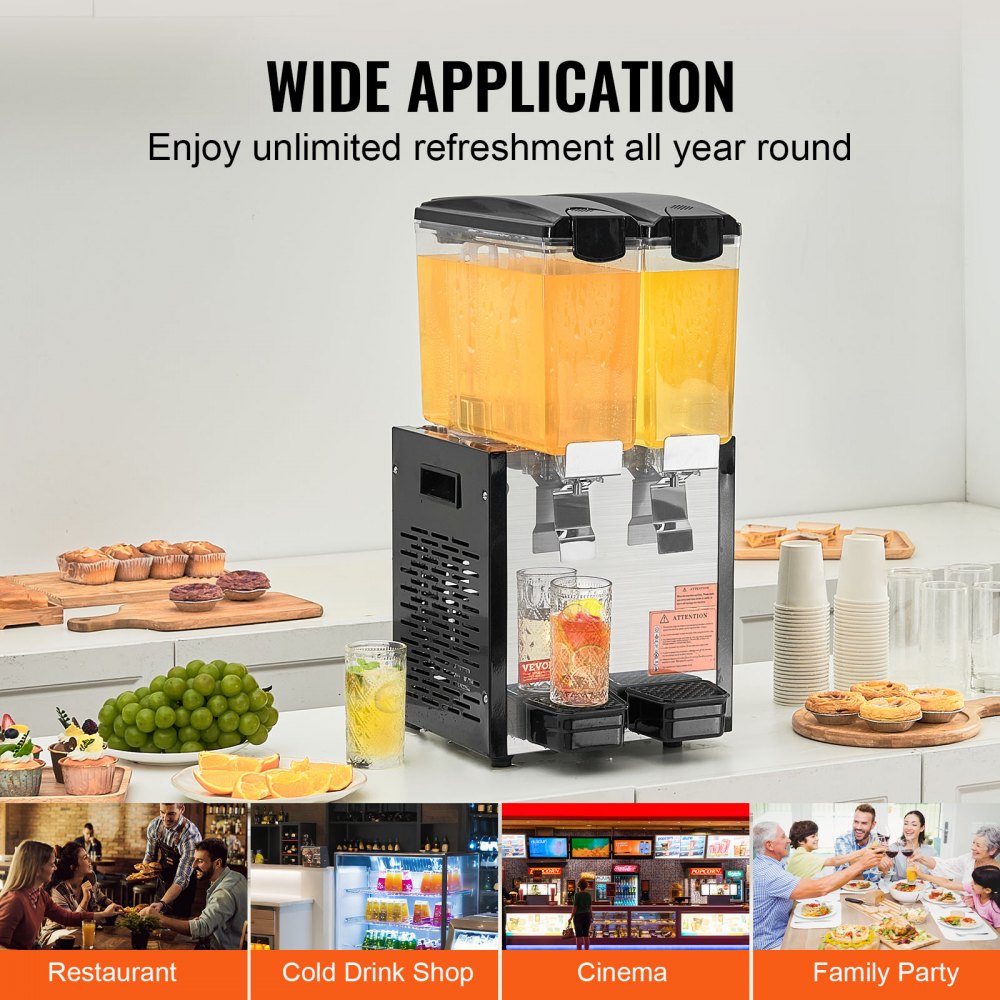 VEVOR Commercial Beverage Dispenser 10L x 2 Tanks Cold Juice Ice Drink ...