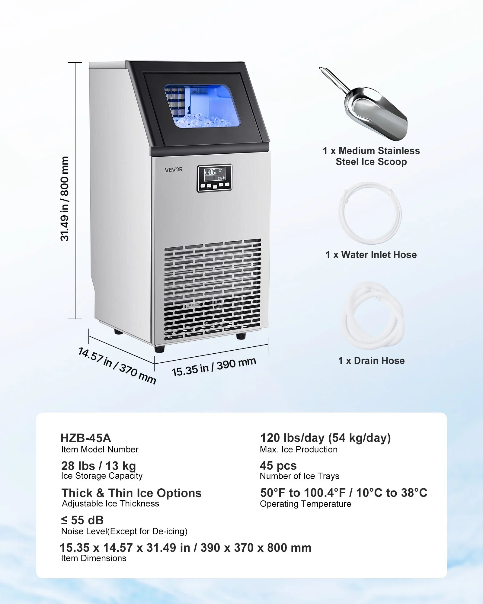 VEVOR Commercial Ice Cube Maker – 120 Lbs/24H, 28 Lbs