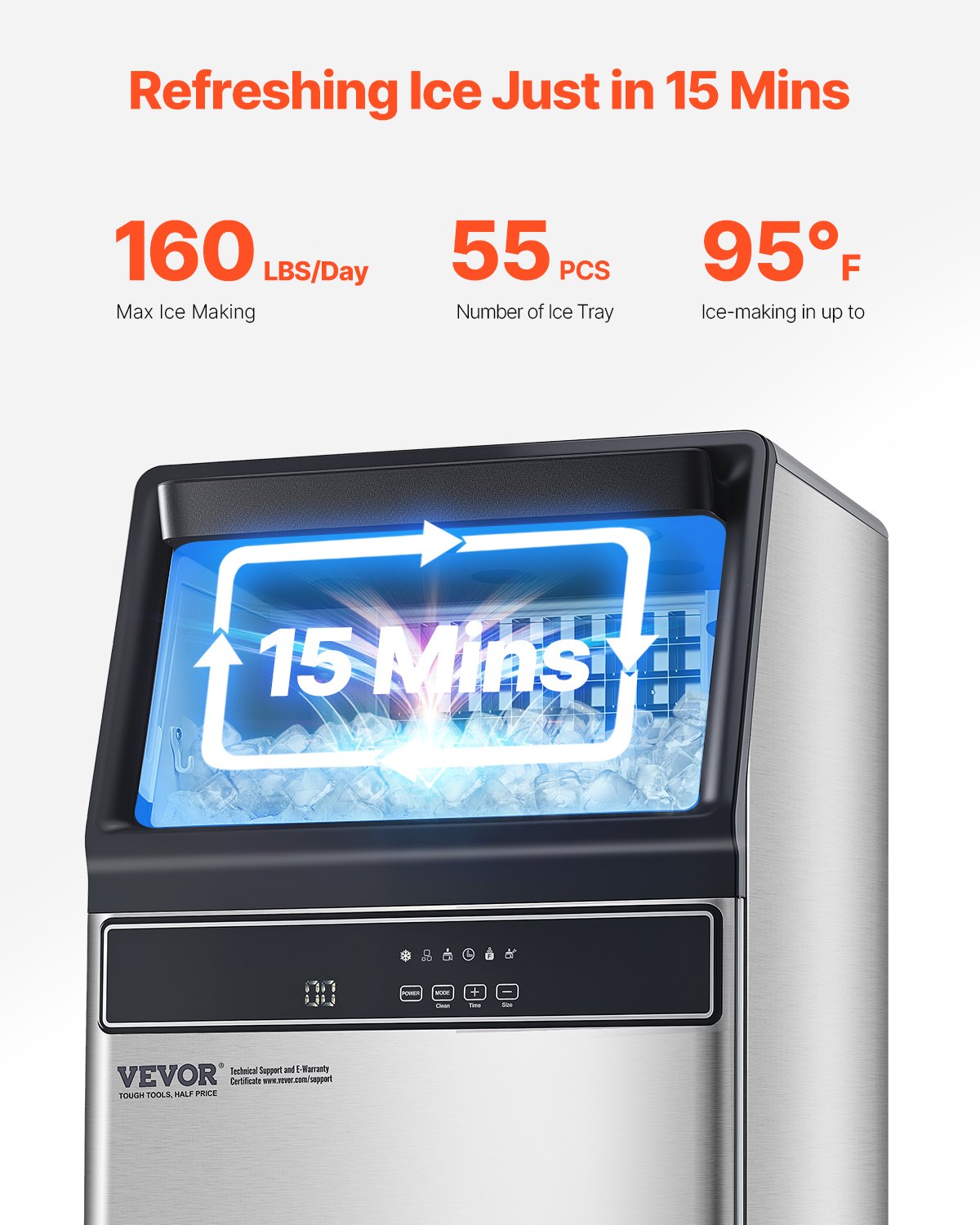 VEVOR Freestanding Ice Maker Machine - 160lbs/24H
