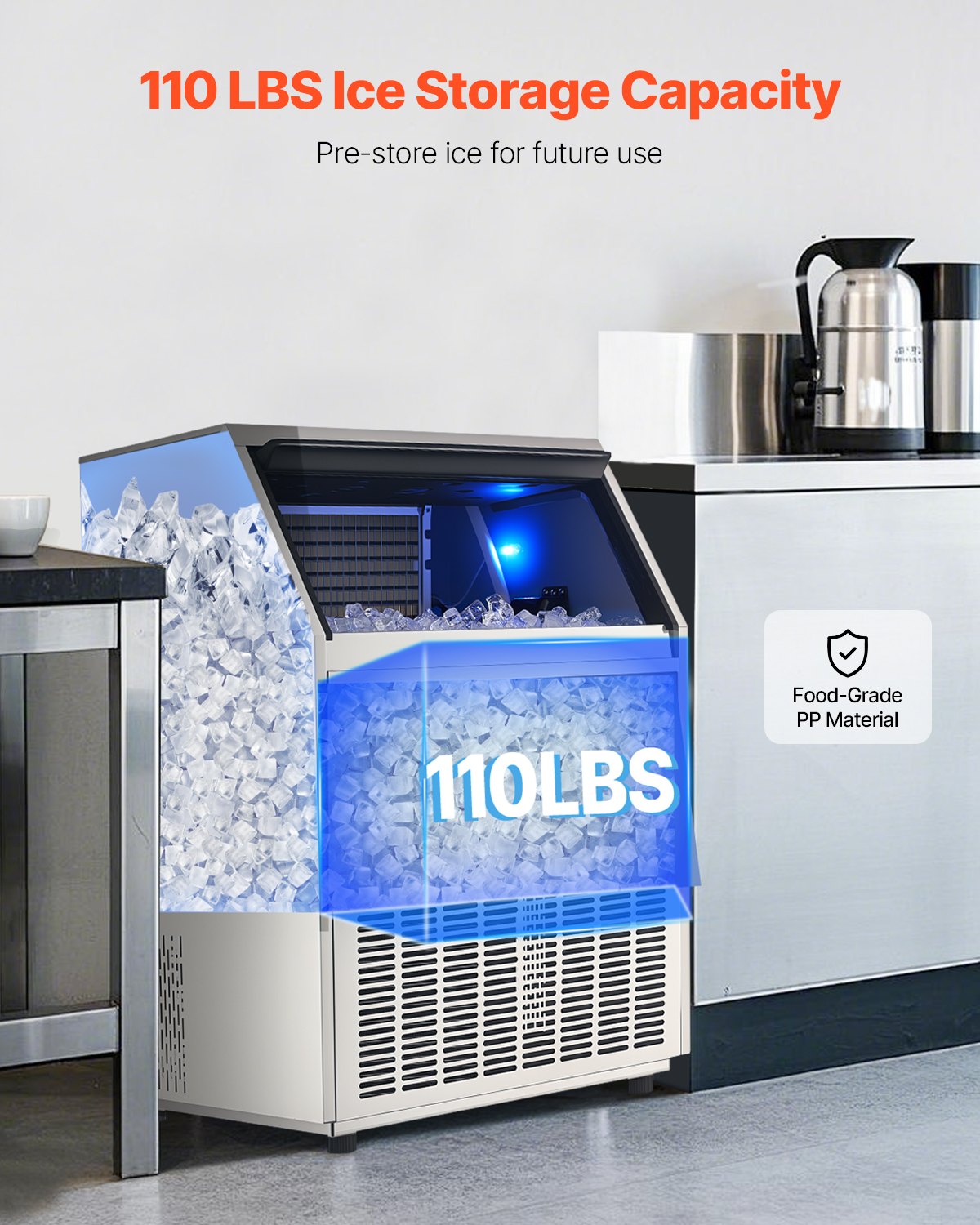 VEVOR Freestanding Ice Maker – 440lbs/24H, 130lbs Storage