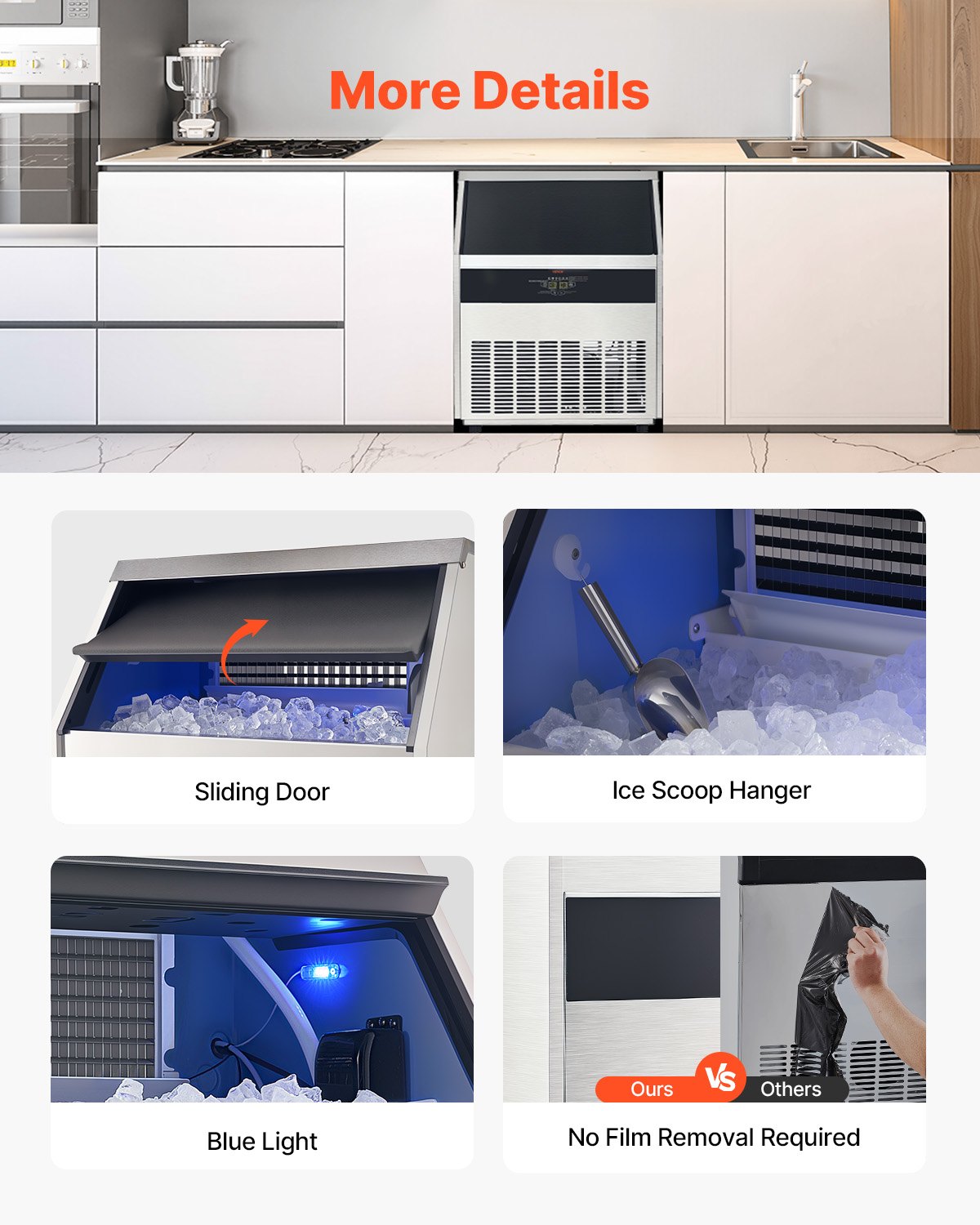 VEVOR 440lbs/24H Commercial Ice Maker, 160 Ice Cubes in 15 Minutes ...