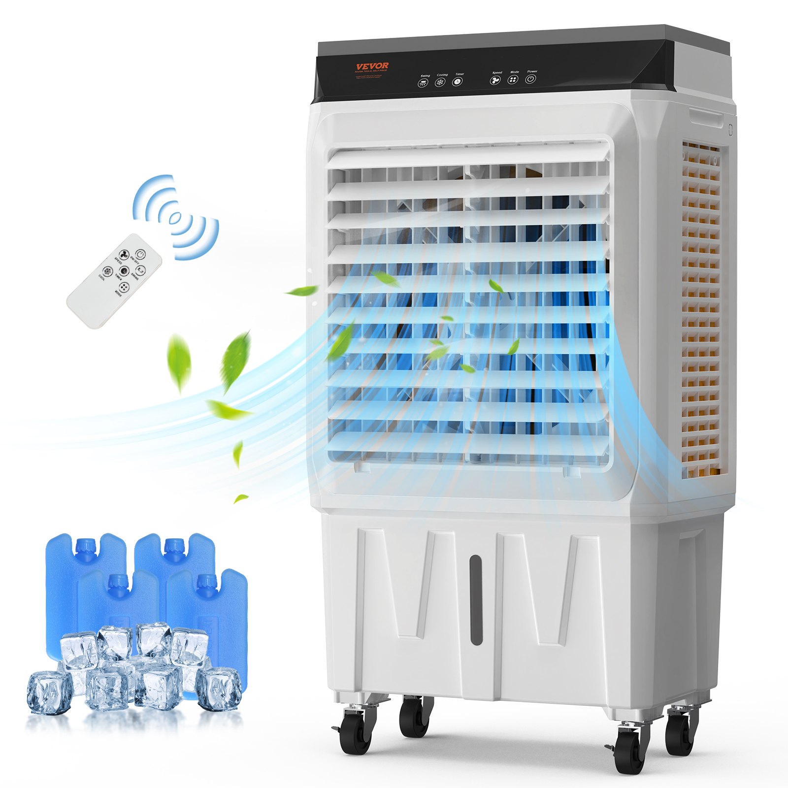 VEVOR Evaporative Air Cooler, 2100 CFM, 135° Oscillating Swamp Cooler with Adjustable 3 Speeds