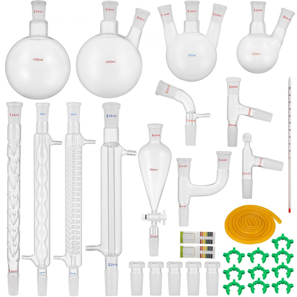 Flask Lab Kit VEVOR 32pcs 24/40 Joints Lab Glassware Kit Organic Chemistry Lab ...